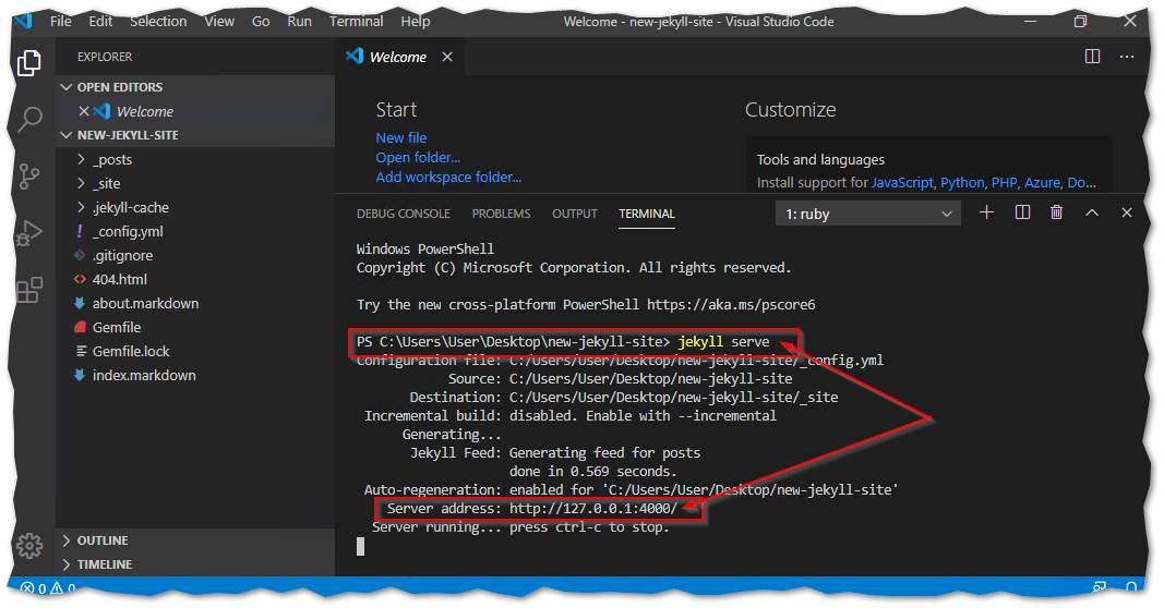 Run the jekyll serve command to build and locally serve your Jekyll blog