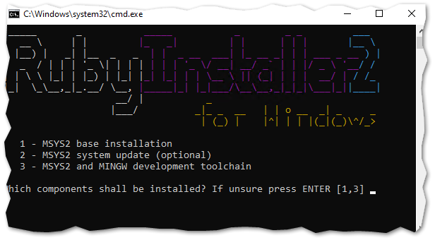 Running ridk install to setup MSYS2 and the development toolchain
